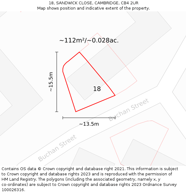 18, SANDWICK CLOSE, CAMBRIDGE, CB4 2UR: Plot and title map