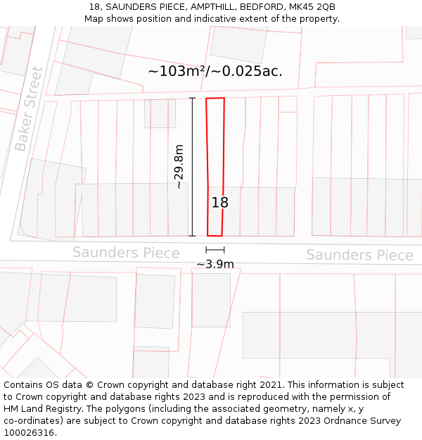 18, SAUNDERS PIECE, AMPTHILL, BEDFORD, MK45 2QB: Plot and title map