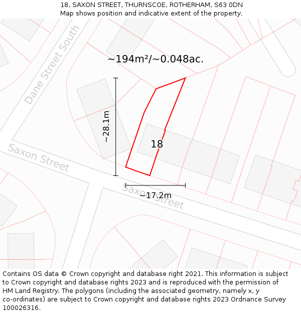 18, SAXON STREET, THURNSCOE, ROTHERHAM, S63 0DN: Plot and title map
