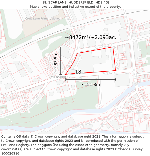 18, SCAR LANE, HUDDERSFIELD, HD3 4QJ: Plot and title map