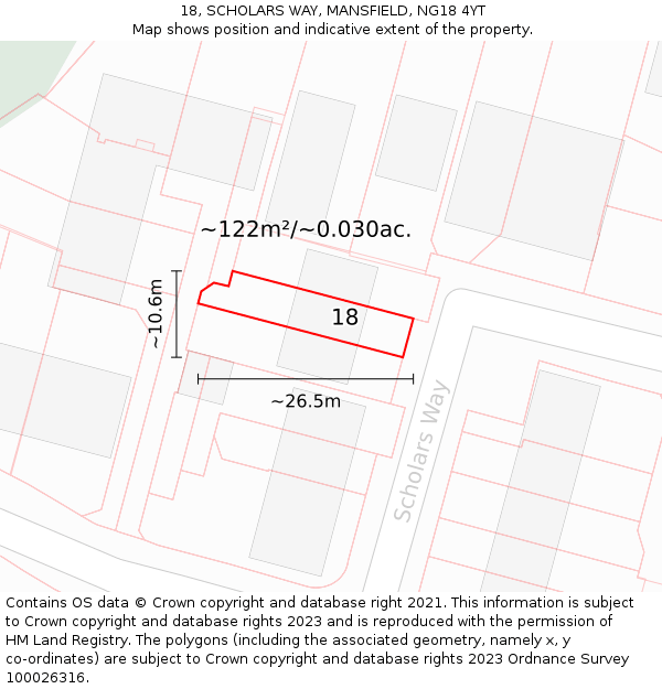 18, SCHOLARS WAY, MANSFIELD, NG18 4YT: Plot and title map