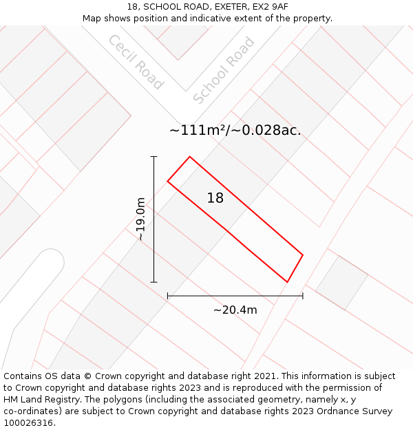 18, SCHOOL ROAD, EXETER, EX2 9AF: Plot and title map