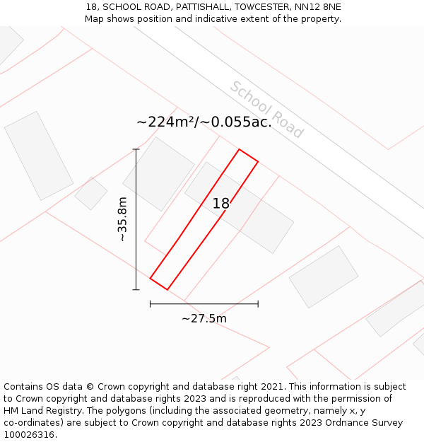 18, SCHOOL ROAD, PATTISHALL, TOWCESTER, NN12 8NE: Plot and title map