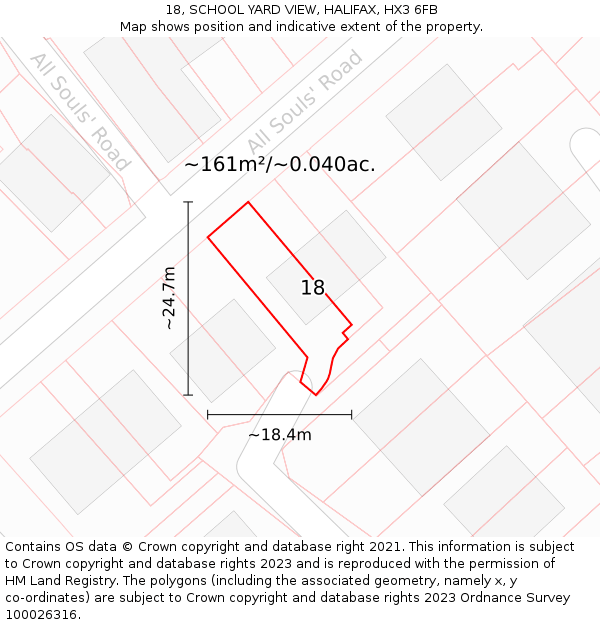 18, SCHOOL YARD VIEW, HALIFAX, HX3 6FB: Plot and title map