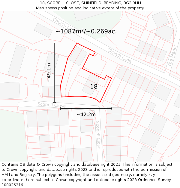 18, SCOBELL CLOSE, SHINFIELD, READING, RG2 9HH: Plot and title map