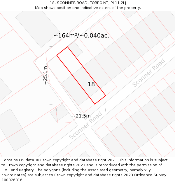18, SCONNER ROAD, TORPOINT, PL11 2LJ: Plot and title map