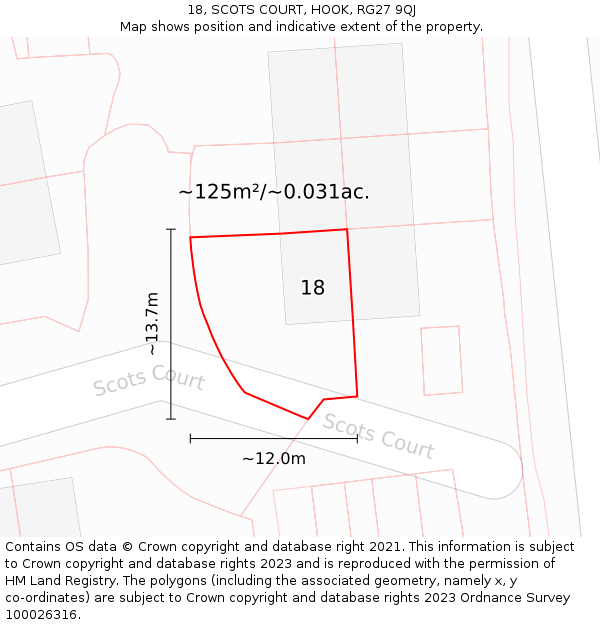 18, SCOTS COURT, HOOK, RG27 9QJ: Plot and title map