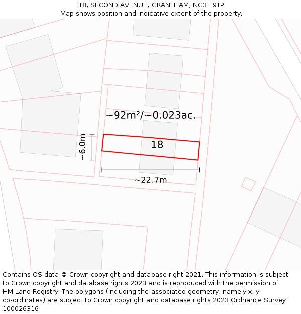 18, SECOND AVENUE, GRANTHAM, NG31 9TP: Plot and title map