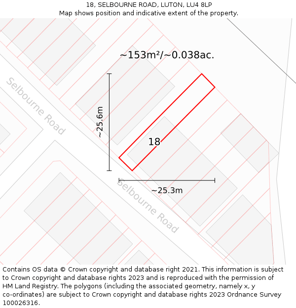 18, SELBOURNE ROAD, LUTON, LU4 8LP: Plot and title map