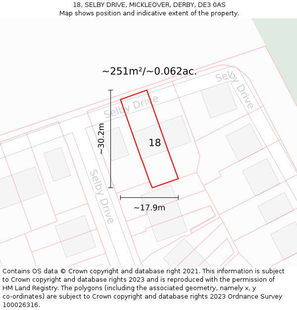 18, SELBY DRIVE, MICKLEOVER, DERBY, DE3 0AS: Plot and title map