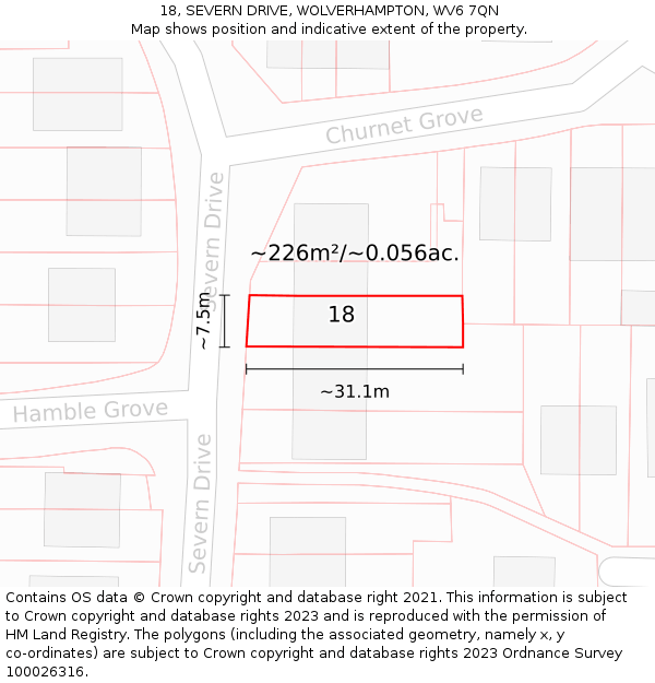 18, SEVERN DRIVE, WOLVERHAMPTON, WV6 7QN: Plot and title map