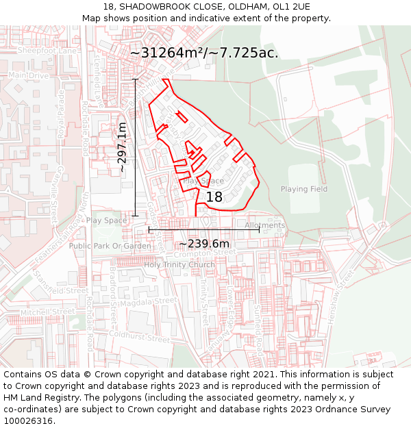 18, SHADOWBROOK CLOSE, OLDHAM, OL1 2UE: Plot and title map