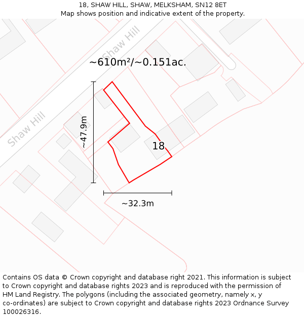 18, SHAW HILL, SHAW, MELKSHAM, SN12 8ET: Plot and title map