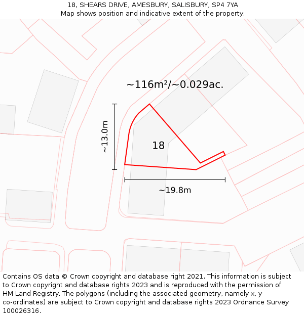 18, SHEARS DRIVE, AMESBURY, SALISBURY, SP4 7YA: Plot and title map