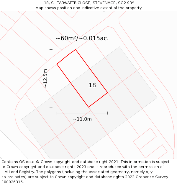 18, SHEARWATER CLOSE, STEVENAGE, SG2 9RY: Plot and title map