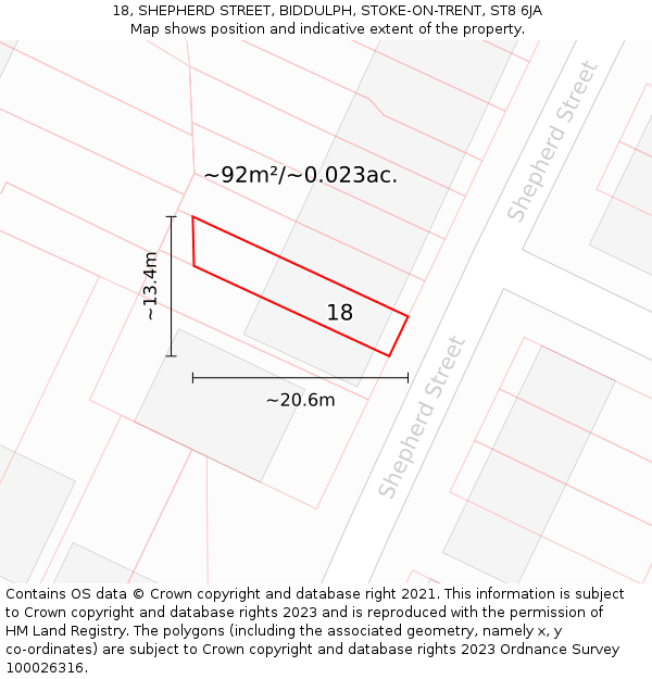 18, SHEPHERD STREET, BIDDULPH, STOKE-ON-TRENT, ST8 6JA: Plot and title map