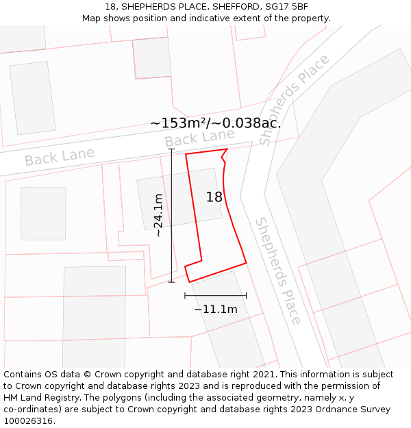 18, SHEPHERDS PLACE, SHEFFORD, SG17 5BF: Plot and title map