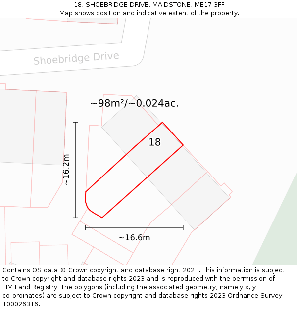 18, SHOEBRIDGE DRIVE, MAIDSTONE, ME17 3FF: Plot and title map