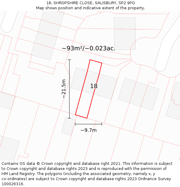 18, SHROPSHIRE CLOSE, SALISBURY, SP2 9PG: Plot and title map