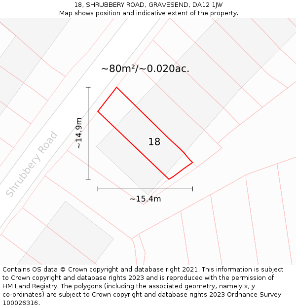18, SHRUBBERY ROAD, GRAVESEND, DA12 1JW: Plot and title map