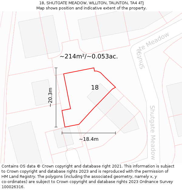 18, SHUTGATE MEADOW, WILLITON, TAUNTON, TA4 4TJ: Plot and title map