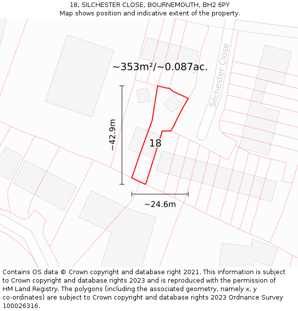 18, SILCHESTER CLOSE, BOURNEMOUTH, BH2 6PY: Plot and title map