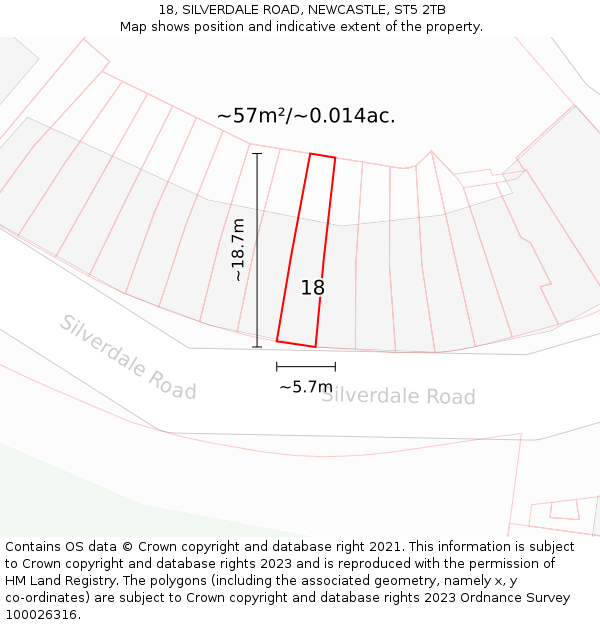 18, SILVERDALE ROAD, NEWCASTLE, ST5 2TB: Plot and title map