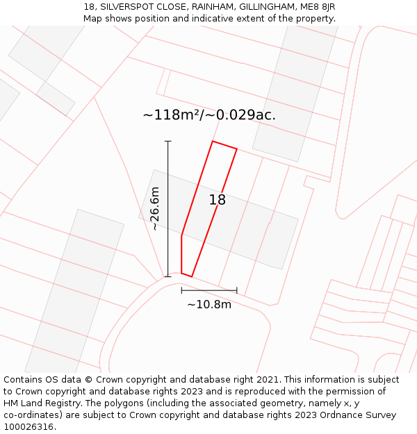18, SILVERSPOT CLOSE, RAINHAM, GILLINGHAM, ME8 8JR: Plot and title map
