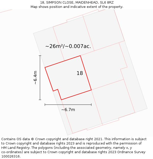 18, SIMPSON CLOSE, MAIDENHEAD, SL6 8RZ: Plot and title map
