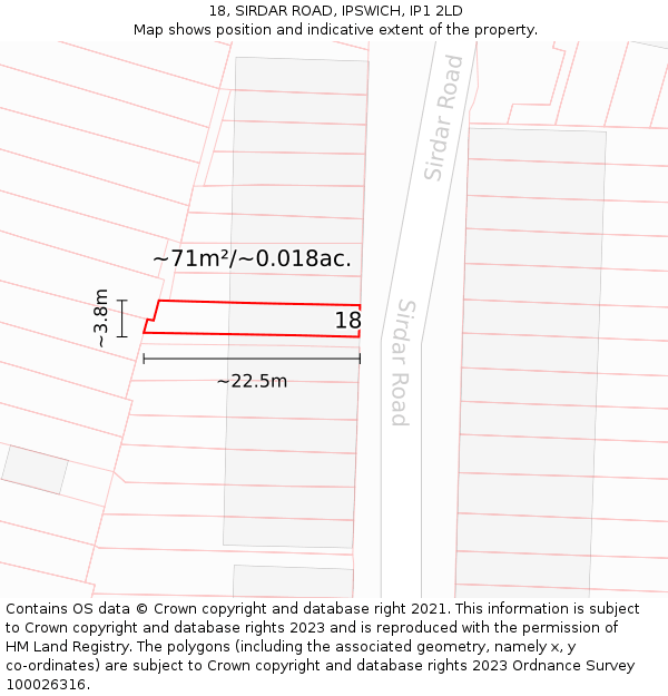 18, SIRDAR ROAD, IPSWICH, IP1 2LD: Plot and title map