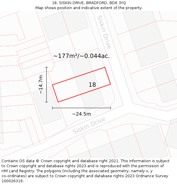 18, SISKIN DRIVE, BRADFORD, BD6 3YQ: Plot and title map