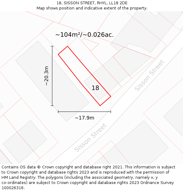 18, SISSON STREET, RHYL, LL18 2DE: Plot and title map