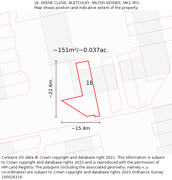 18, SKENE CLOSE, BLETCHLEY, MILTON KEYNES, MK2 3PU: Plot and title map