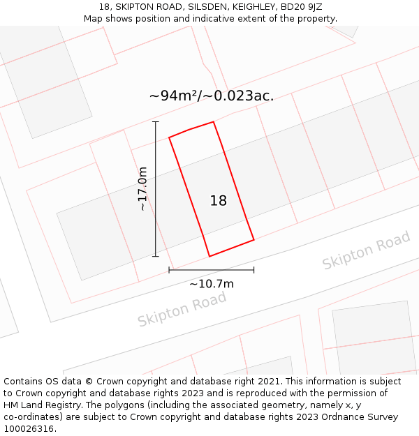 18, SKIPTON ROAD, SILSDEN, KEIGHLEY, BD20 9JZ: Plot and title map