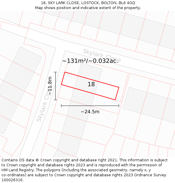 18, SKY LARK CLOSE, LOSTOCK, BOLTON, BL6 4GQ: Plot and title map