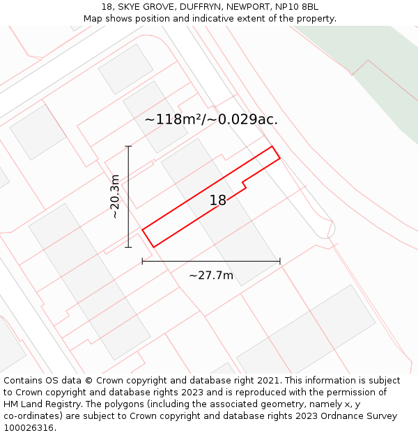 18, SKYE GROVE, DUFFRYN, NEWPORT, NP10 8BL: Plot and title map