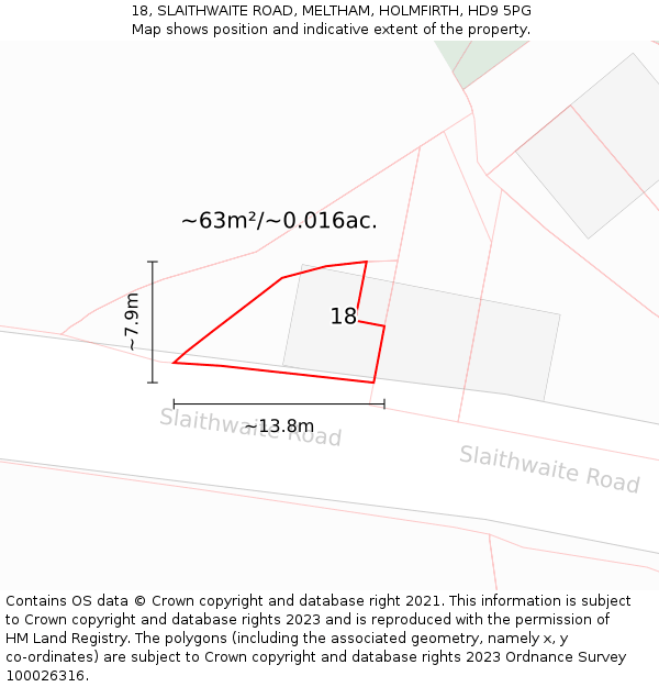 18, SLAITHWAITE ROAD, MELTHAM, HOLMFIRTH, HD9 5PG: Plot and title map