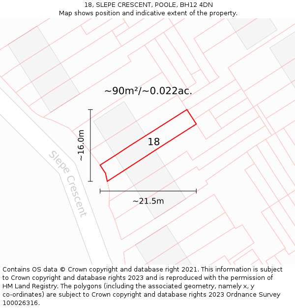 18, SLEPE CRESCENT, POOLE, BH12 4DN: Plot and title map