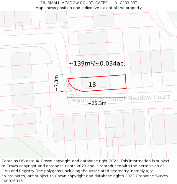 18, SMALL MEADOW COURT, CAERPHILLY, CF83 3RT: Plot and title map