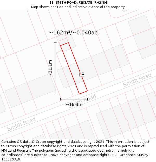 18, SMITH ROAD, REIGATE, RH2 8HJ: Plot and title map