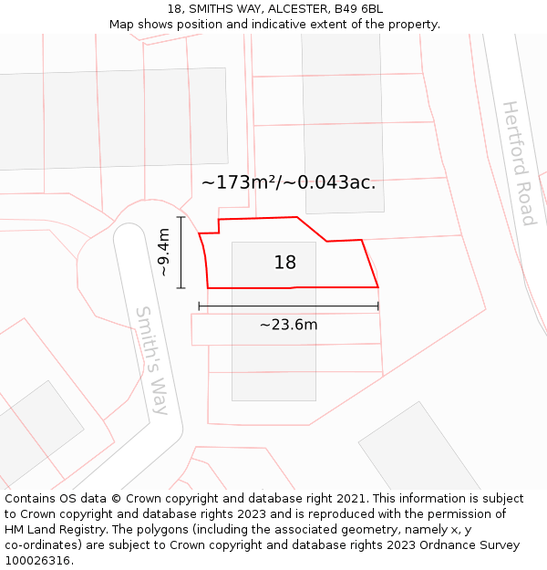 18, SMITHS WAY, ALCESTER, B49 6BL: Plot and title map