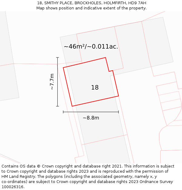 18, SMITHY PLACE, BROCKHOLES, HOLMFIRTH, HD9 7AH: Plot and title map