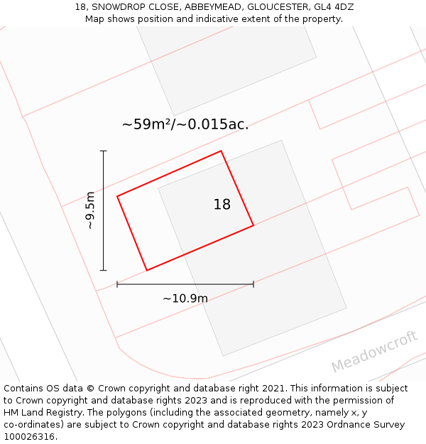18, SNOWDROP CLOSE, ABBEYMEAD, GLOUCESTER, GL4 4DZ: Plot and title map