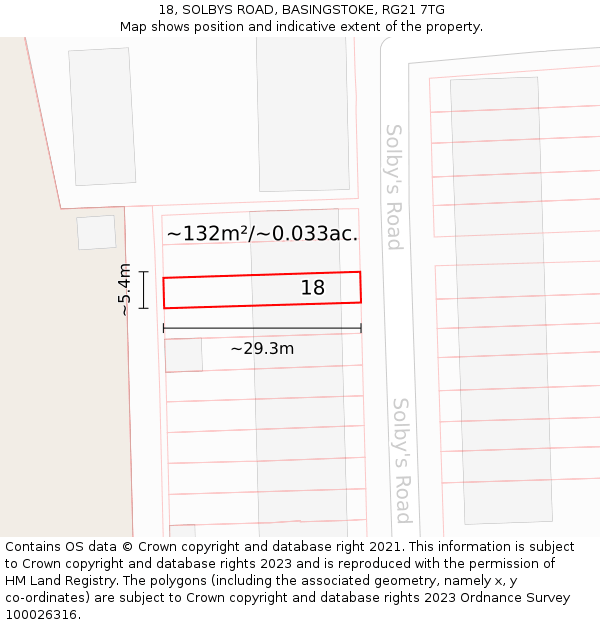 18, SOLBYS ROAD, BASINGSTOKE, RG21 7TG: Plot and title map