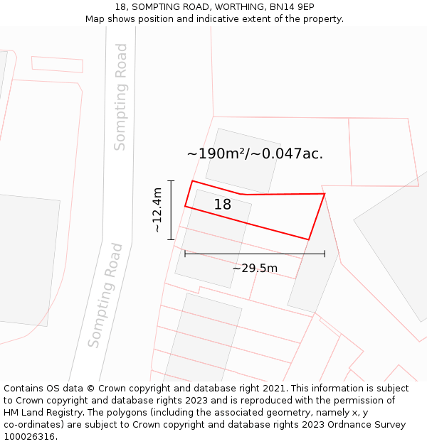 18, SOMPTING ROAD, WORTHING, BN14 9EP: Plot and title map