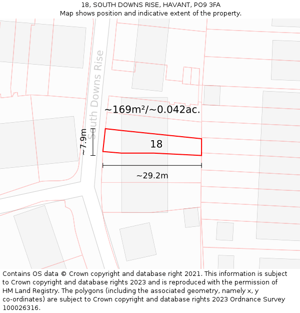 18, SOUTH DOWNS RISE, HAVANT, PO9 3FA: Plot and title map