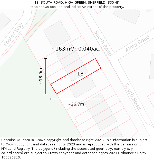18, SOUTH ROAD, HIGH GREEN, SHEFFIELD, S35 4JN: Plot and title map
