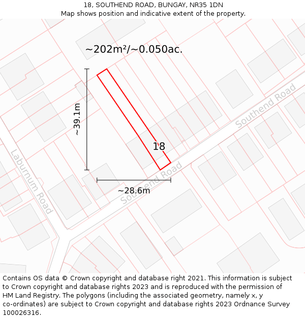 18, SOUTHEND ROAD, BUNGAY, NR35 1DN: Plot and title map
