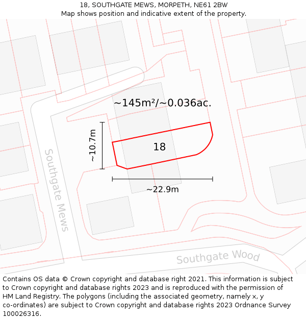 18, SOUTHGATE MEWS, MORPETH, NE61 2BW: Plot and title map