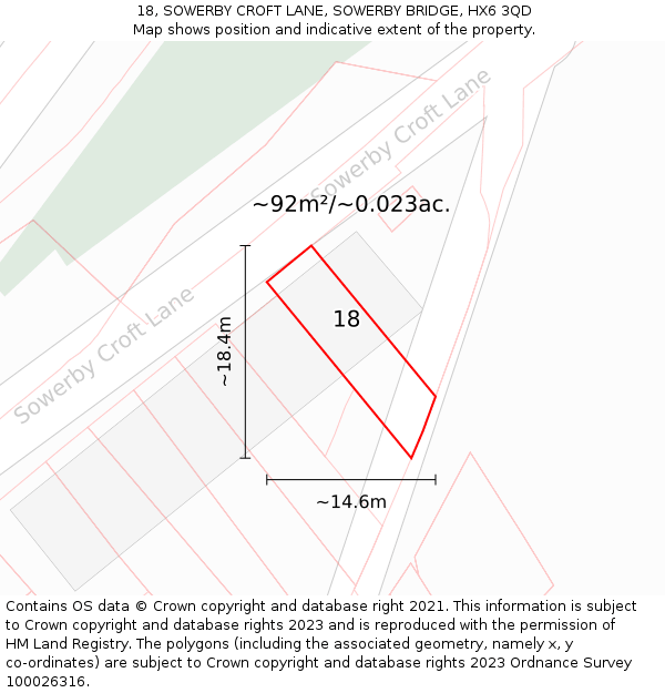 18, SOWERBY CROFT LANE, SOWERBY BRIDGE, HX6 3QD: Plot and title map